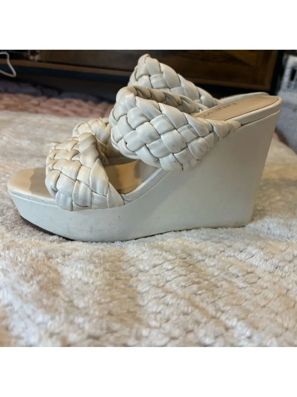 Nine West White Woven Wedges